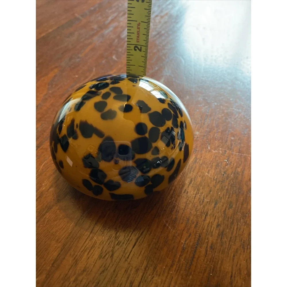 Blown Art Glass Paperweight Cheetah Orange Black Animal Print Shelf Decor Pier 1